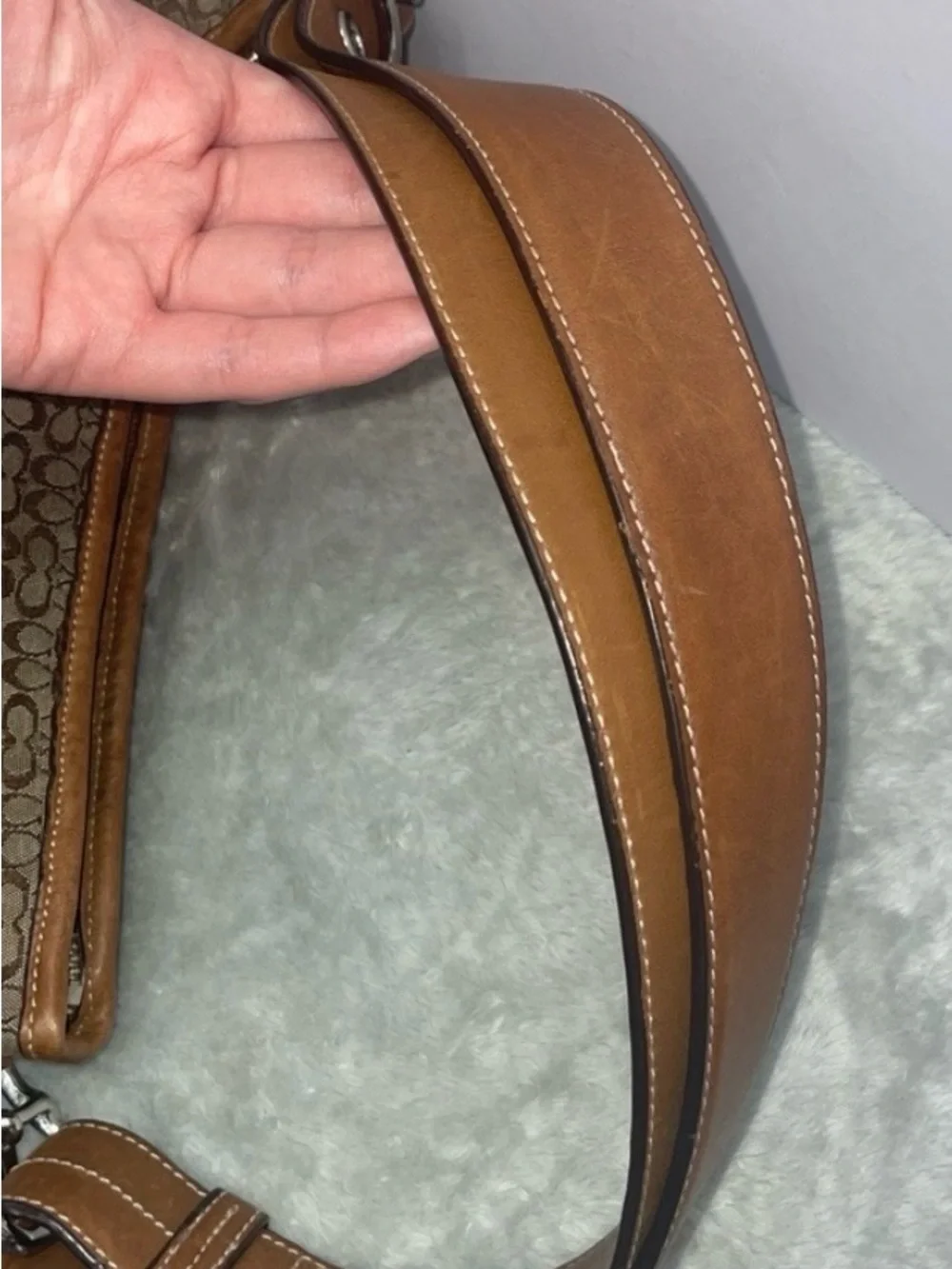 Vintage  Y2K Coach Brown Signature Canvas Hobo Bag with Leather Trim